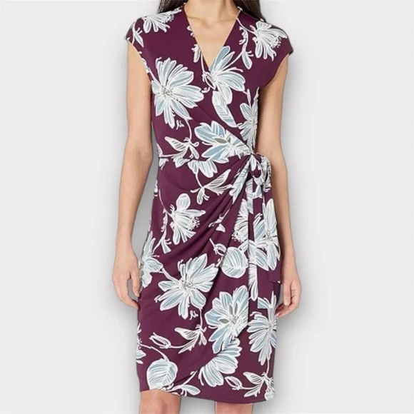 Purple and Blue Floral Wrap Dress - Picture 1 of 10